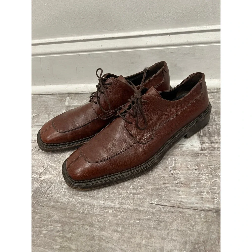 Salvatore Ferragamo Men's Oxfords Brown Leather Square Toe Dress Shoes Size 10 D